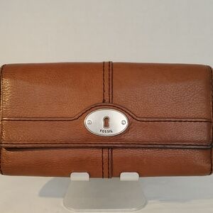 Fossil Tan Leather Wallet with Silver Accent
